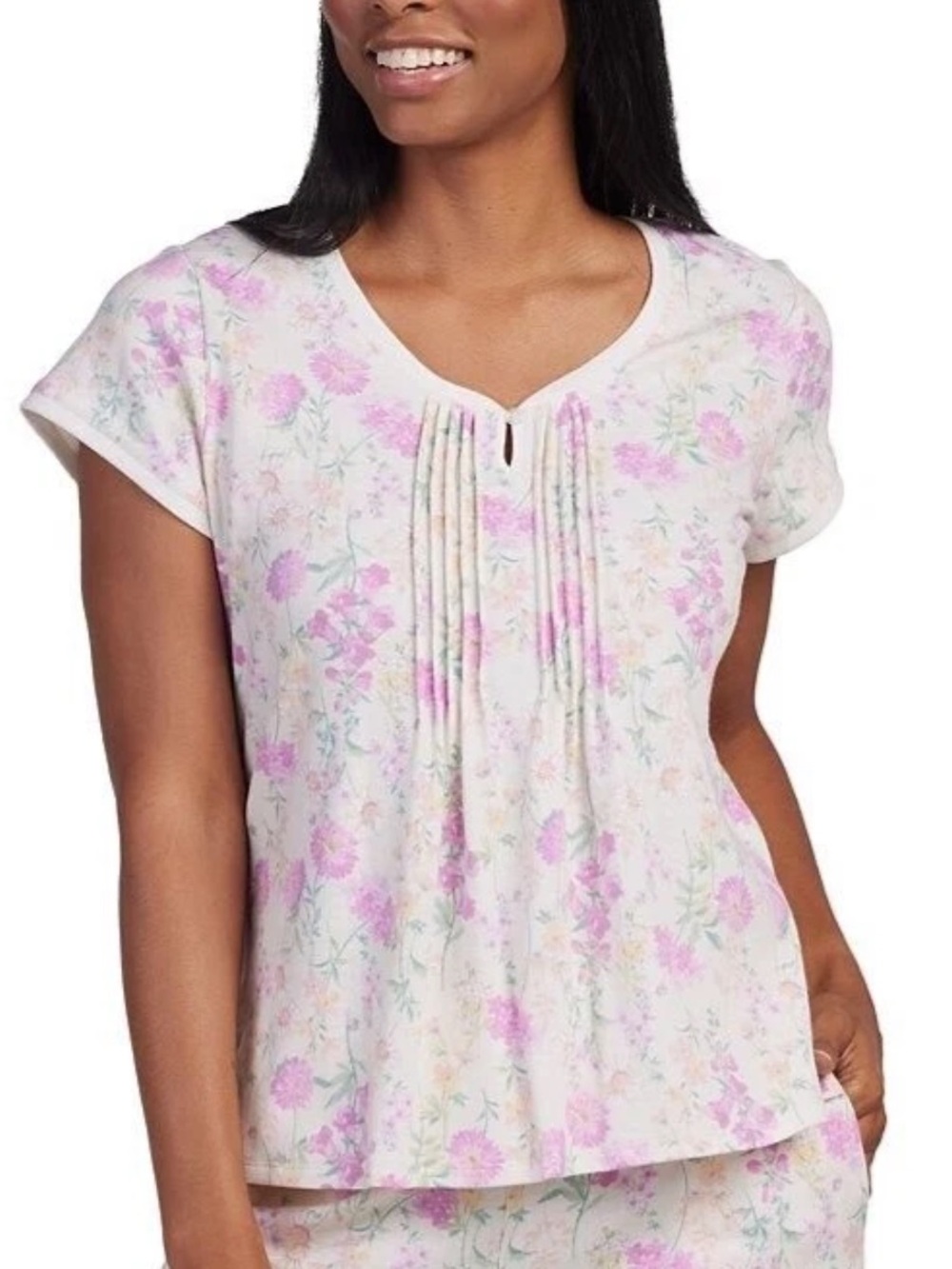 Miss Elaine pink floral pajama SET 2 PC top & pants Womens L